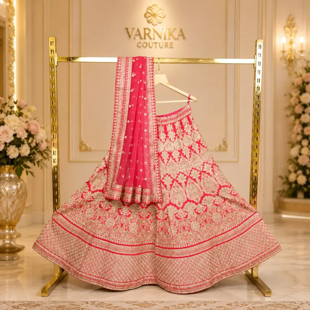 Women's Rani Pink Embroidered Lehenga Choli with Matching Dupatta