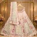 Pastel Peach Bridal Lehenga Choli with Sequin Work and Mint Net Dupatta