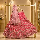 Women's Coral Pink Lehenga Choli with Mirror Work and Blush Net Dupatta
