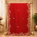 Women's Red Designer Saree with Multicolor Peacock Floral Embroidery Border