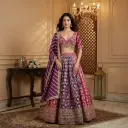 Magenta and Purple Brocade Silk Embroidered Lehenga Choli Set