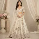Women's Ivory Floral Embroidered Lehenga Choli with Dupatta for Wedding Reception & Festive Wear Set