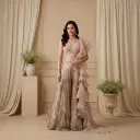 Blush Pink Embellished Crop Top and Metallic Pleated Skirt Set