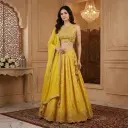 Sunshine Yellow Embroidered Crop Top Lehenga Set with Dupatta