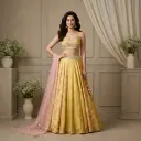 Sunshine Yellow Embroidered Crop Top Skirt Set with Dupatta