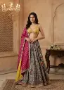 Grey Printed Silk Lehenga with Embellished Yellow Choli