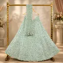 Women's Mint Green Lehenga Choli with Spiral Sequin Embroidery & Net Dupatta