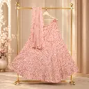 Women's Blush Pink Lehenga Choli with Heavy Sequin Embroidery and Matching Dupatta