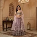 Lavender Embellished Bustier Lehenga Set with Cowrie Shell Drops