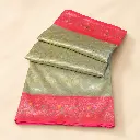 Grey Gold Banarasi Style Saree with Pink Floral Zari Border