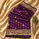 Purple Silk Saree with Multicolor Buti & Gold Zari Floral Border