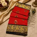Women's Red Silk Blend Saree with Black & Gold Zari Border