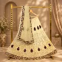 Women's Ivory Lehenga Choli with Gold Embroidery and Net Dupatta