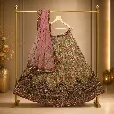 Olive Green Bridal Lehenga Choli with Heavy Embroidery and Pink Net Dupatta