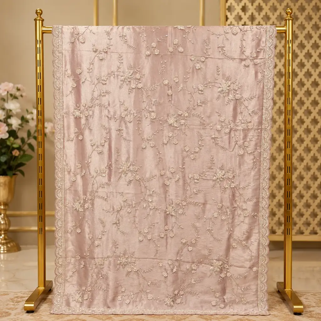 Blush Pink Floral Embroidered Saree with Scalloped Sequin Border