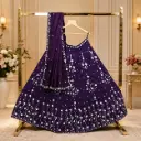 Women's Deep Purple Lehenga Choli with White Floral Embroidery and Matching Dupatta for Wedding Wear