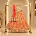 Women's Orange Embroidered Lehenga Choli Set with Dupatta
