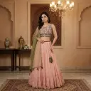 Blush Pink Embroidered Lehenga Choli with Olive Green Dupatta