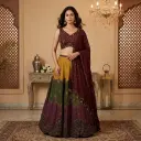 Maroon and Multi-Tone Hand-Embroidered Silk Lehenga Choli Set