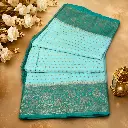 Elegant Sky Blue Banarasi Silk Saree with Gold Buttis & Teal Zari Floral Border