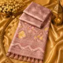 Elegant Grey Floral Printed Soft Linen Blend Saree with Designer Border