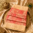 Elegant Women's Peach & Cream Printed Cotton Blend Saree with Soft Texture
