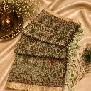 Elegant Grey Ikat Print Saree with Embroidered Motifs & Tassel Border
