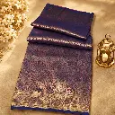 Navy Blue Silk Saree with Pink Gold Brocade, Geometric Zari Border