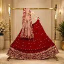 Women's Red Bridal Lehenga Choli with Gold Embroidery, Blush Pink Net Dupatta