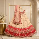 Women's Ivory & Red Lehenga Choli with Floral Embroidery and Matching Dupatta