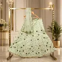 Women's Mint Green Lehenga Choli with Floral Embroidery & Net Dupatta