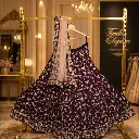 Women's Deep Plum Lehenga Choli with Floral Embroidery and Blush Net Dupatta