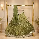 Women's Olive Green Lehenga Choli with Silver Embroidery and Matching Dupatta