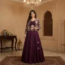 Royal Wine Purple Silk Embroidered Jacket Lehenga Set