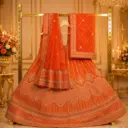 Women's Orange Bridal Lehenga Choli with Heavy Embroidery, Sequins and Matching Dupatta for Weddings