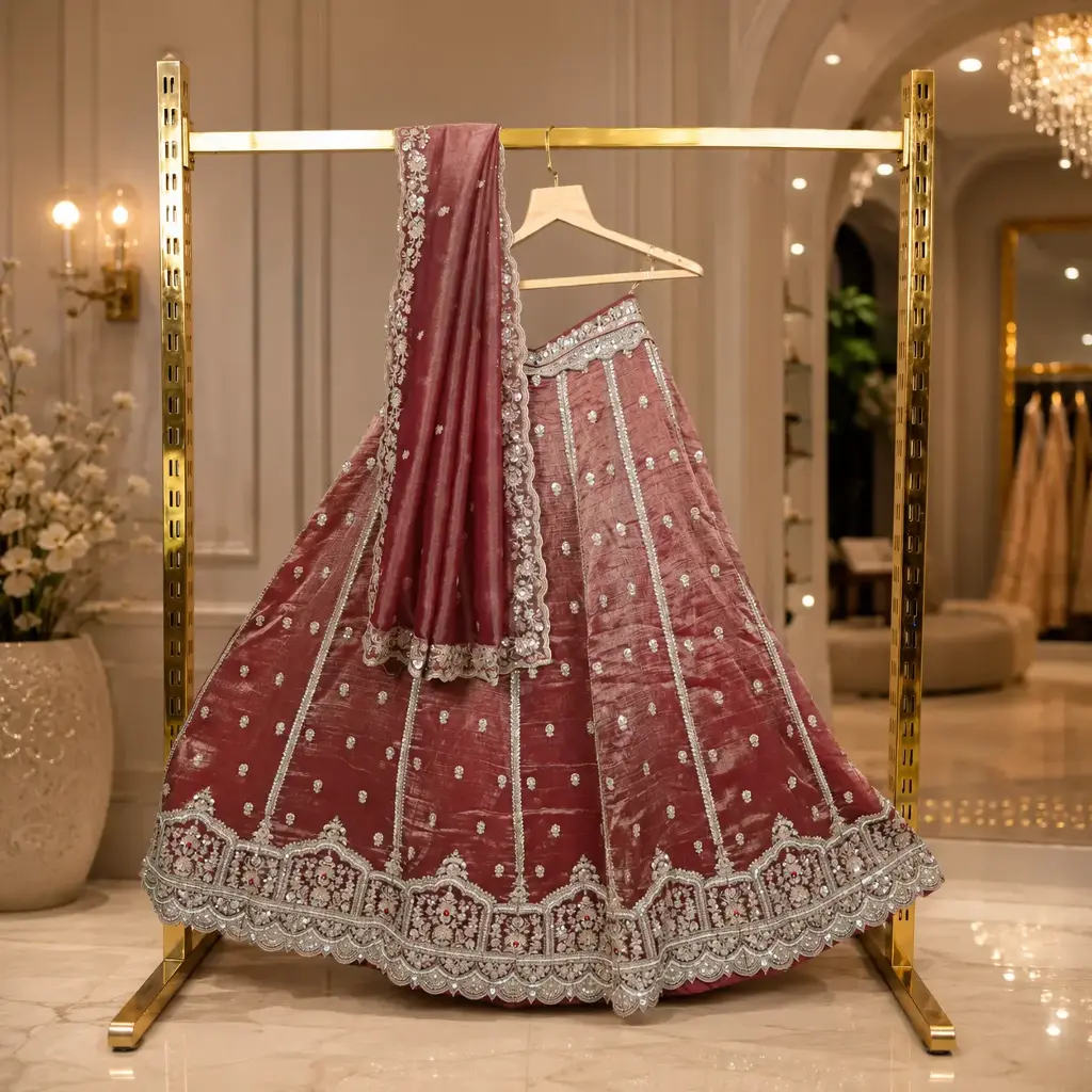 Women's Mauve Lehenga Choli with Silver Embroidery and Matching Dupatta