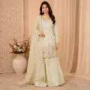 Women's Ivory Embroidered Kurta Palazzo Set with Dupatta | Elegant Ethnic Party Wear Suit