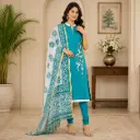 Teal Blue Churidar Suit Set with Printed Dupatta