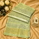 Elegant Mint Green Banarasi Silk Saree with Golden Zari Border and Subtle Woven Pattern
