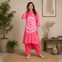 Women's Tie Dye Kurti Pant Set | Stylish Collared Ethnic Wear with Embroidered Neck