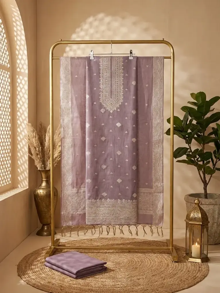 Dusty Lavender Chanderi Silk Unstitched Salwar Suit Material