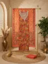 Rust Orange Kalamkari and Ikat Unstitched Dress Material