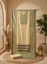 Cream and Sage Green Chanderi Unstitched Dress Material