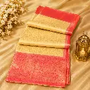 Beige Gold Silk Saree with Coral Pink Zari Border & Jacquard Weave