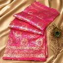 Rani Pink Silk Saree with Gold Brocade Work & Zari Border