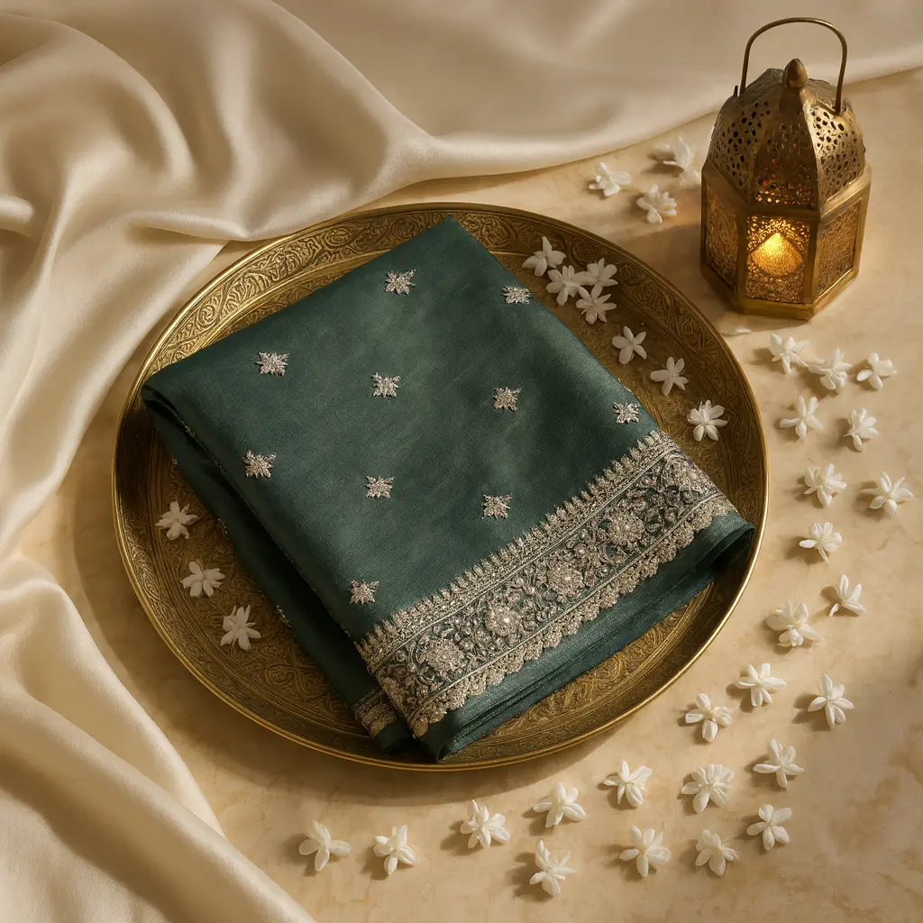 Elegant Dark Green Embroidered Designer Saree with Heavy Border