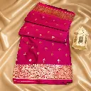 Fuchsia Pink Silk Saree with Gold Zari Floral Border & Buti Work
