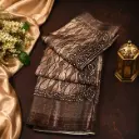 Brown Printed Silk Blend Saree with Abstract Leaf Design & Elegant Border