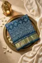 Peacock Blue Gajji Silk Bandhani Saree with Zari Checks