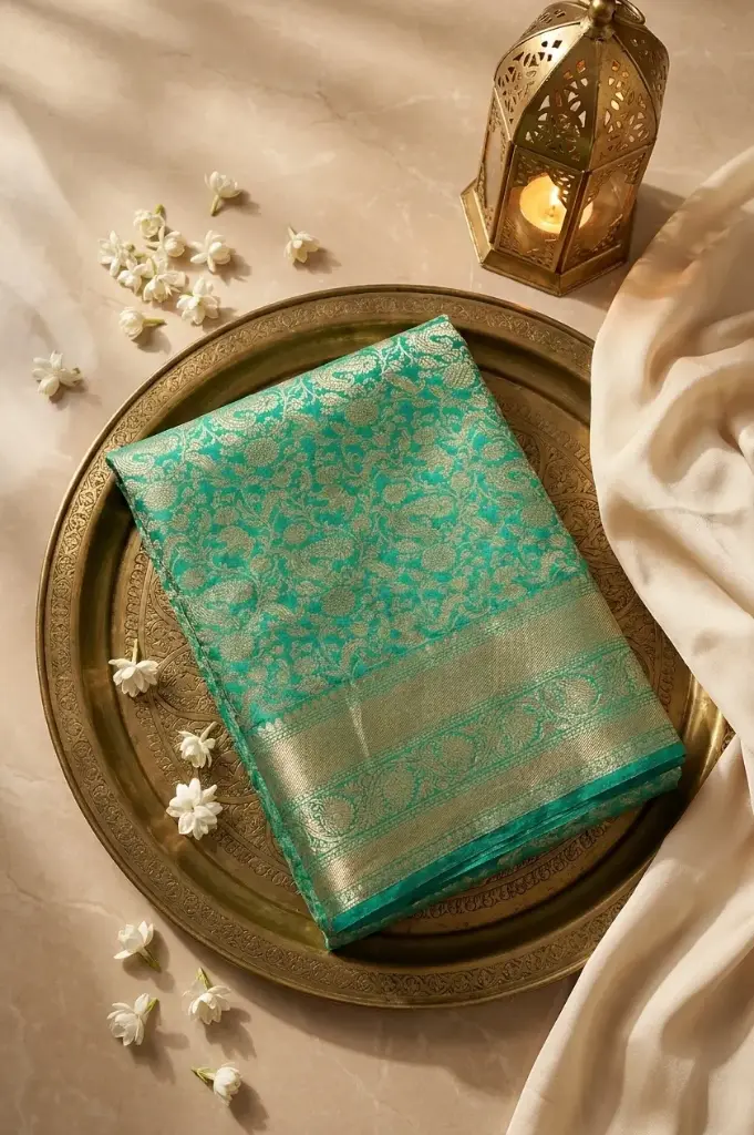 Emerald Green Pure Silk Saree with Gold Zari Weave